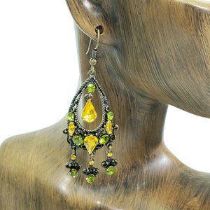 5/$25 Green Orange Crystal Chandelier Earrings